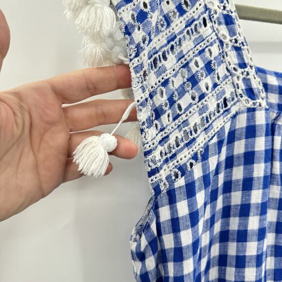 J. McLaughlin 100% Linen Gingham Shift Dress M Blue White Beach Vacation Preppy - Picture 6 of 12